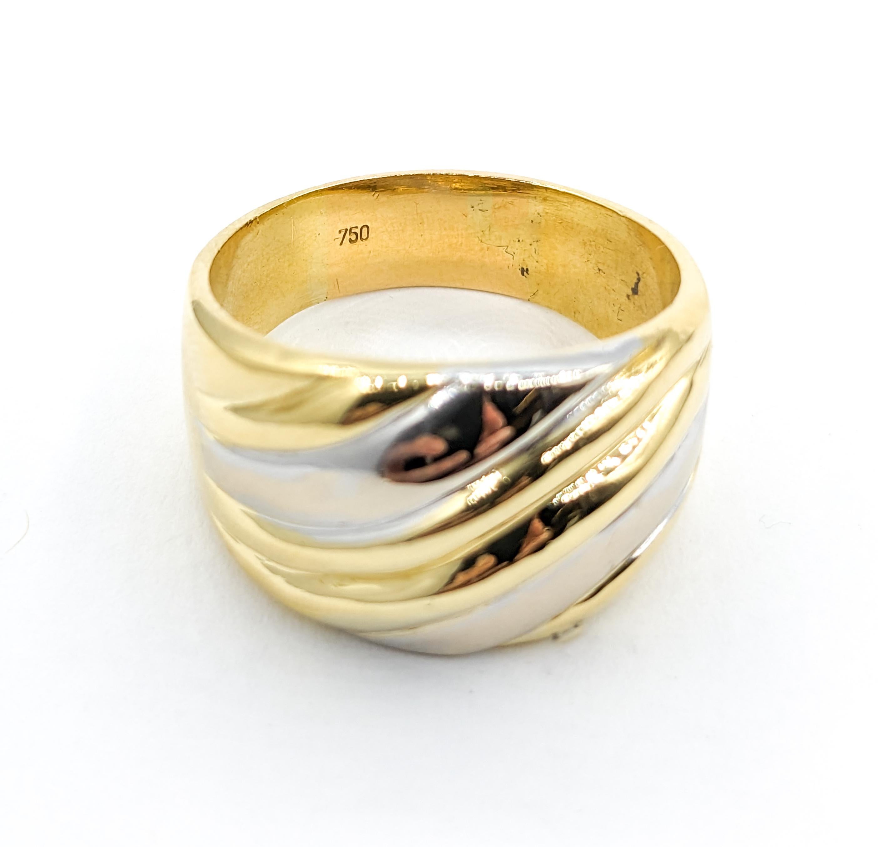 Women's Ribbed Ring In Two-Tone Gold For Sale