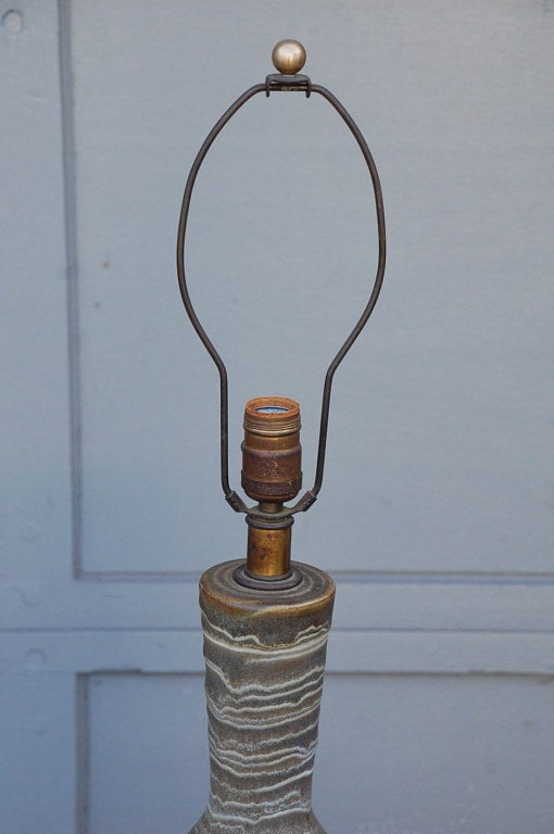 Modern Ribbed Salt Glaze Ceramic Lamp by Lee Rosen for Design Technics For Sale
