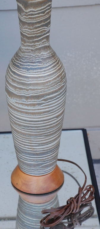 American Ribbed Salt Glaze Ceramic Lamp by Lee Rosen for Design Technics For Sale