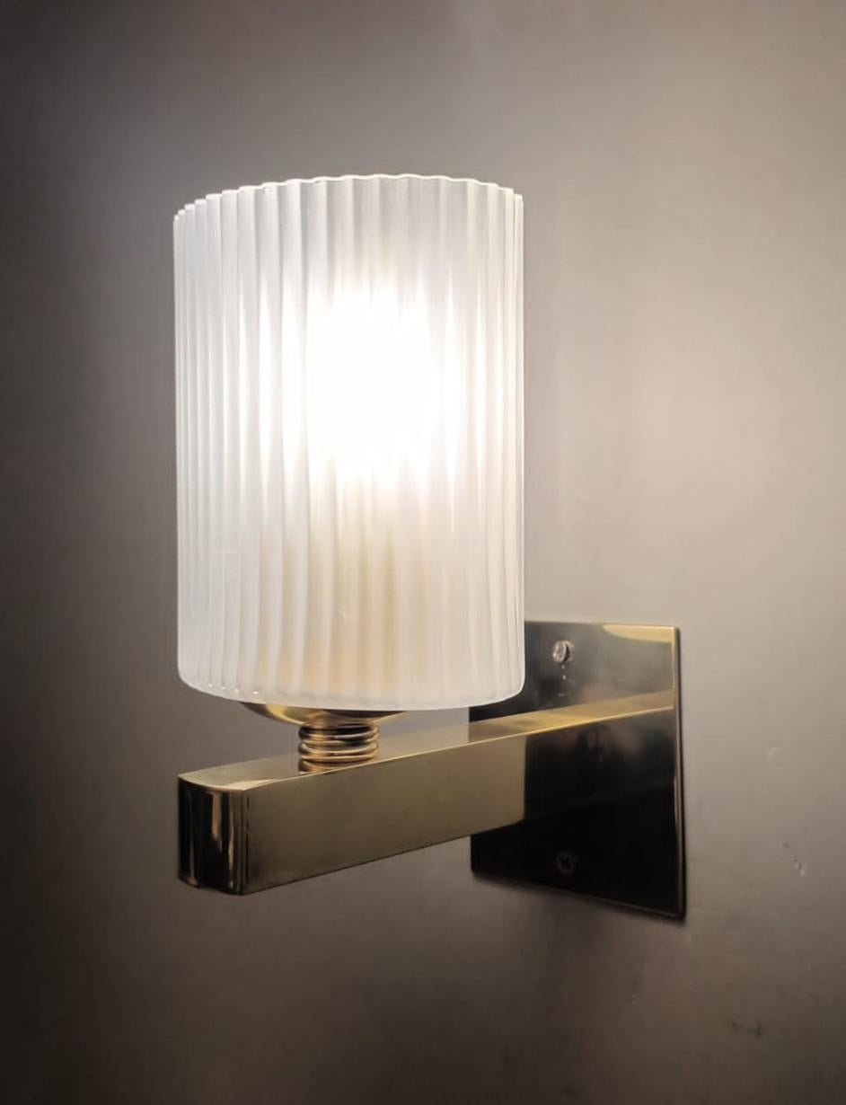 Brass Ribbed Sconces, 5 Available For Sale
