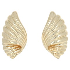 Ribbed Shell Earrings, 14k Yellow Gold Wings Large Pierced Studs