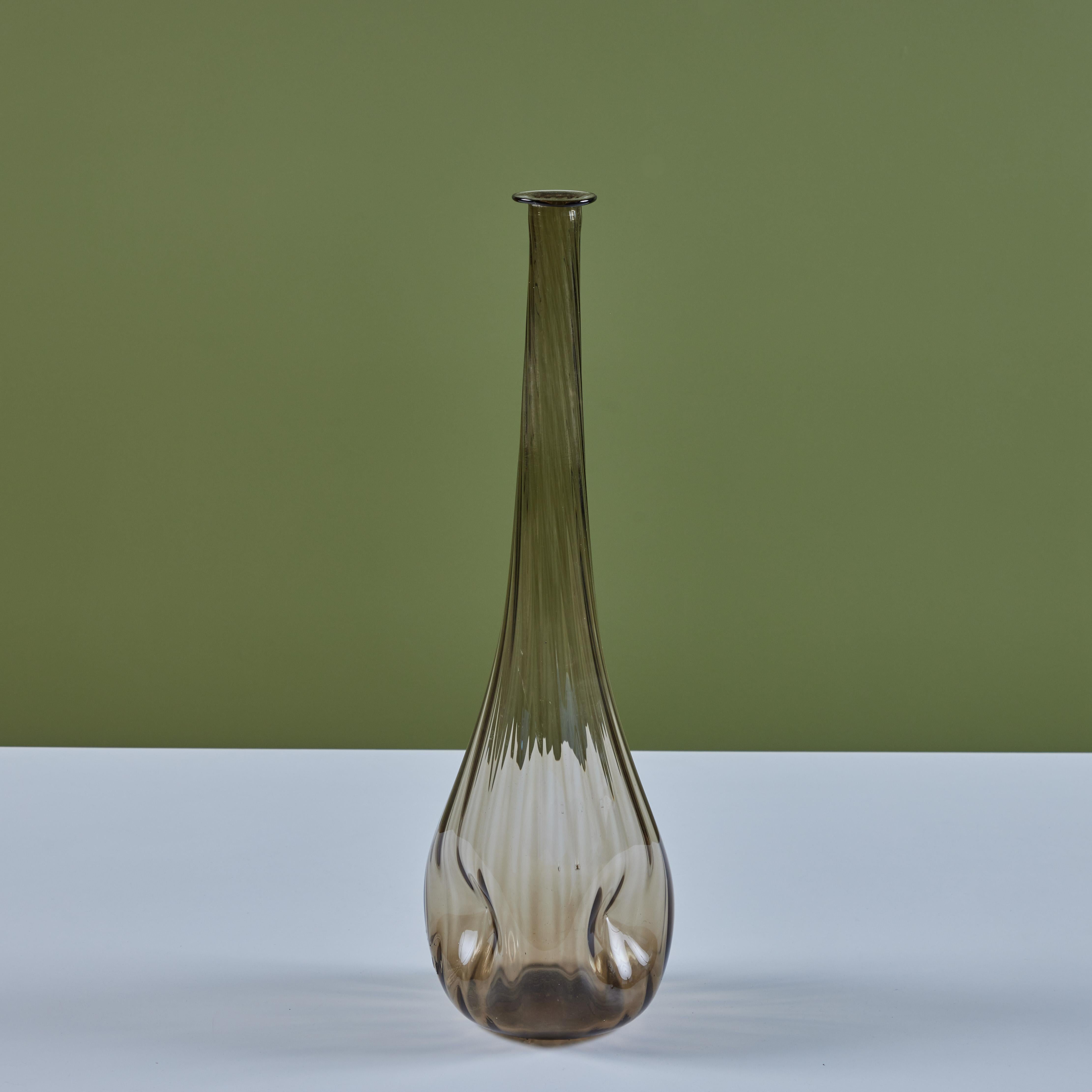 Mid-Century Modern Ribbed Smoked Glass Vessel For Sale