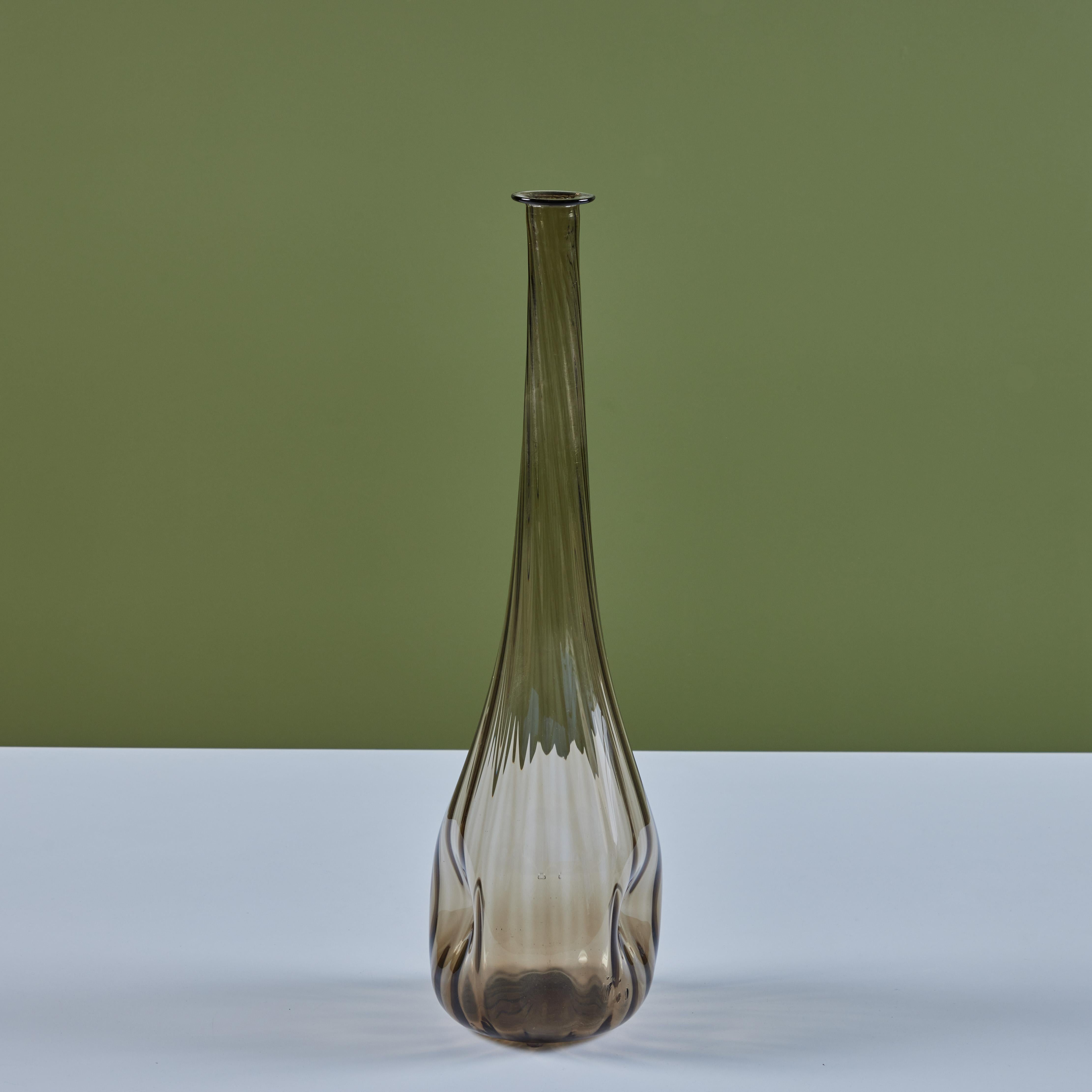 American Ribbed Smoked Glass Vessel For Sale