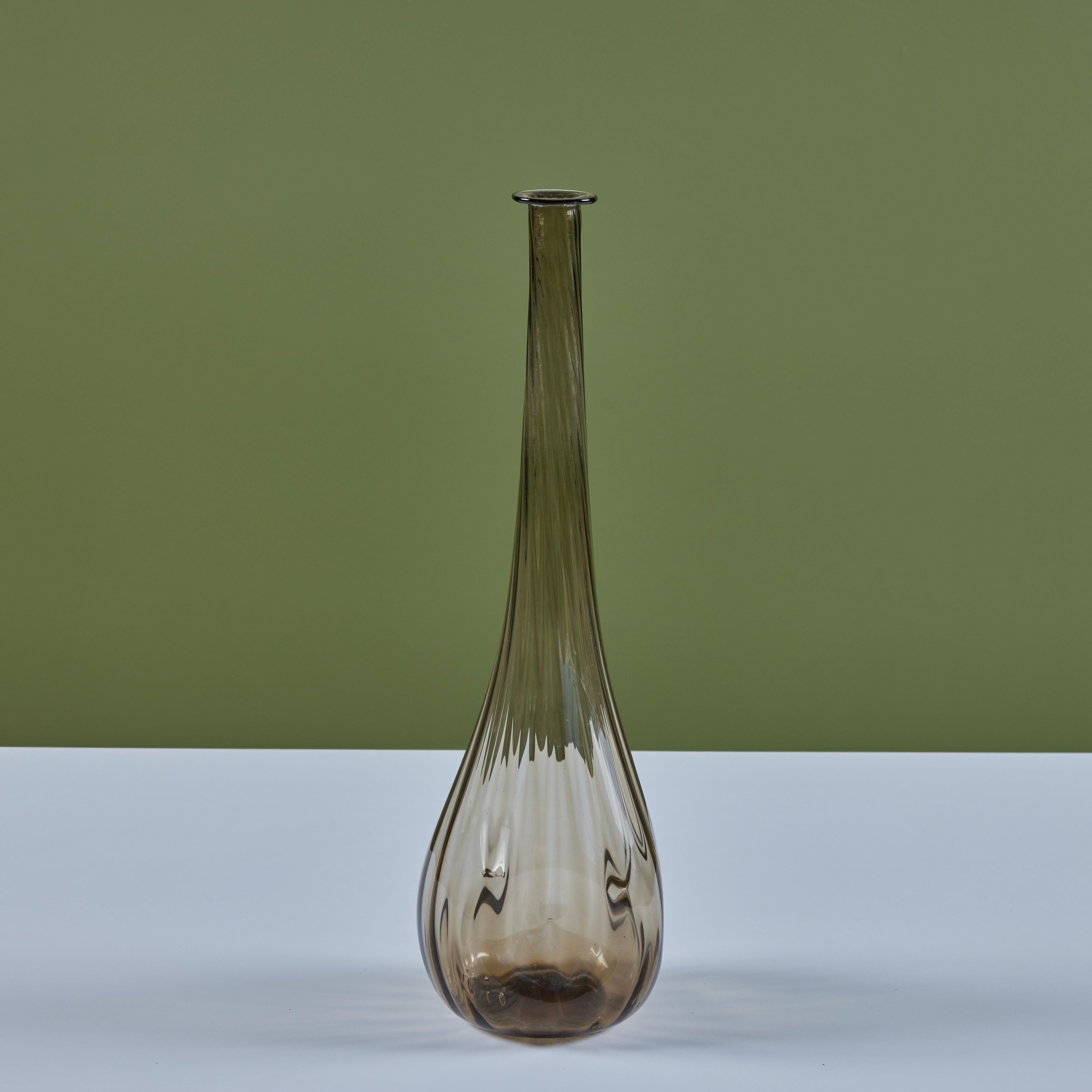 20th Century Ribbed Smoked Glass Vessel For Sale