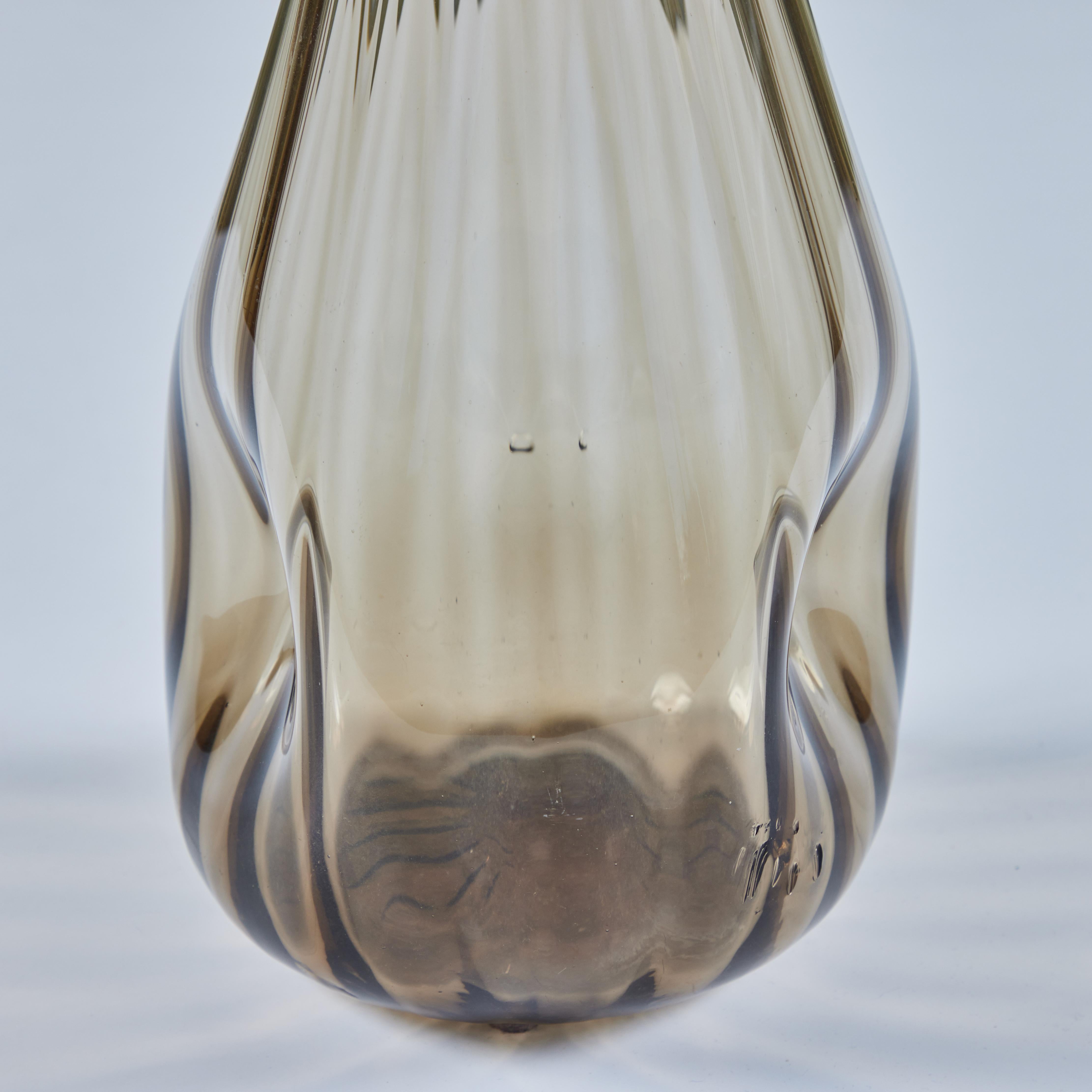Ribbed Smoked Glass Vessel For Sale 2