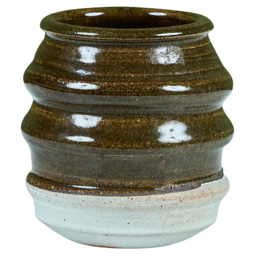 Ribbed Stoneware Vessel with Two-tone Glaze