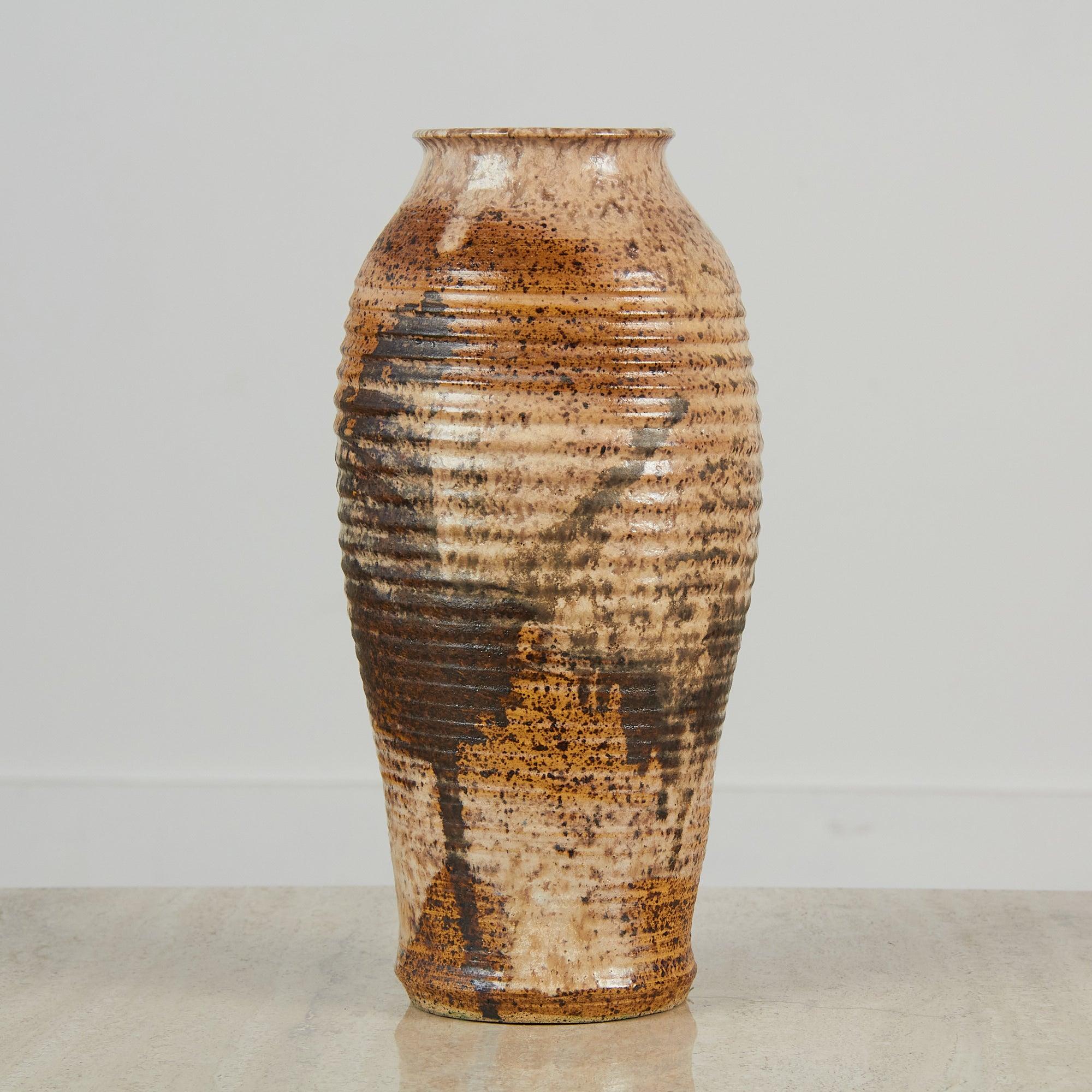 Mid-Century Modern Ribbed Studio Ceramic Vessel