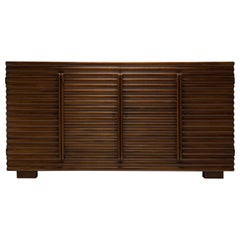 Ribbed Walnut Cabinet, Italy circa 1980