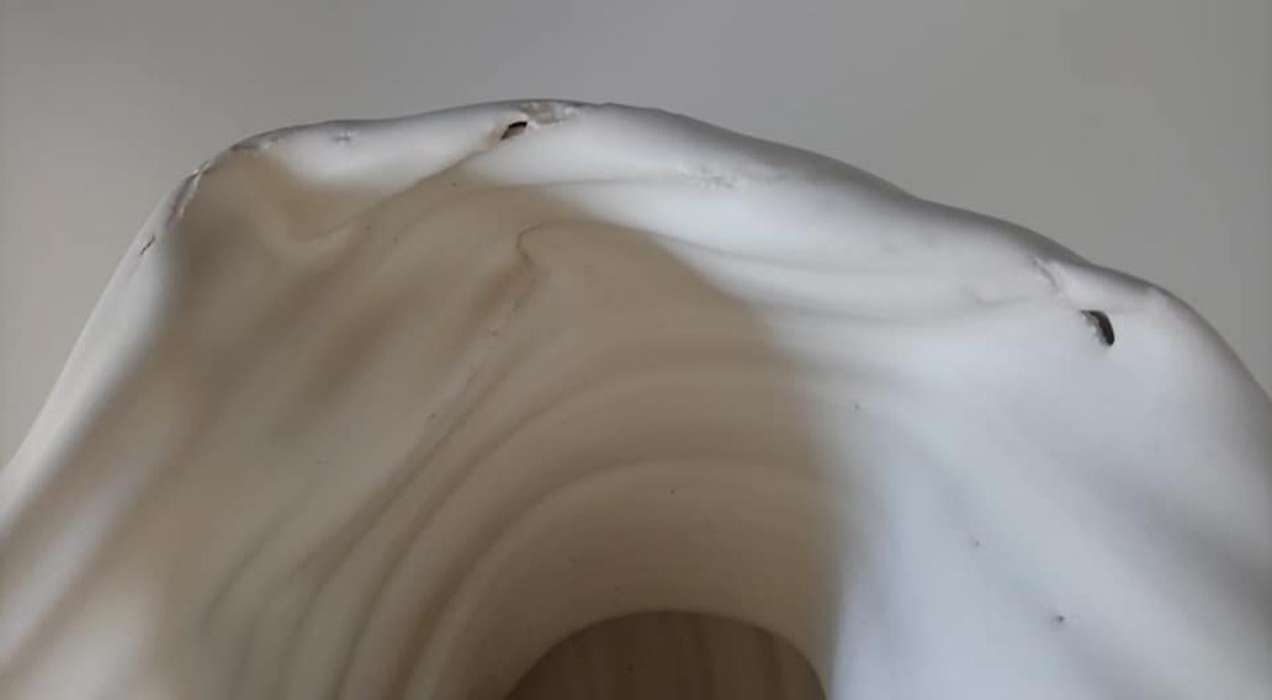 Organic Modern Ribbed White Open Form, Vase, Interior Sculpture or Vessel, Objet D'Art For Sale