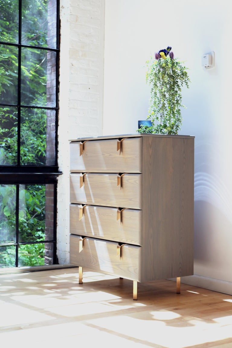 Dresser w/ 4 Drawers, Gray Ash Wood and Bronze Ribbon Hardware by Debra