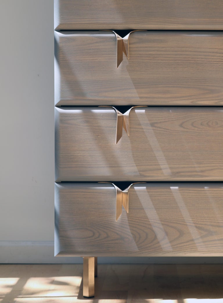 Dresser w/ 4 Drawers, Gray Ash Wood and Bronze Ribbon Hardware by Debra ...