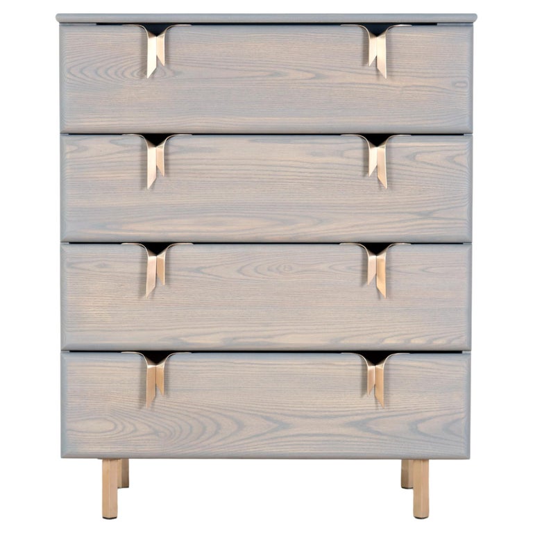 Dresser w/ 4 Drawers, Gray Ash Wood and Bronze Ribbon Hardware by Debra