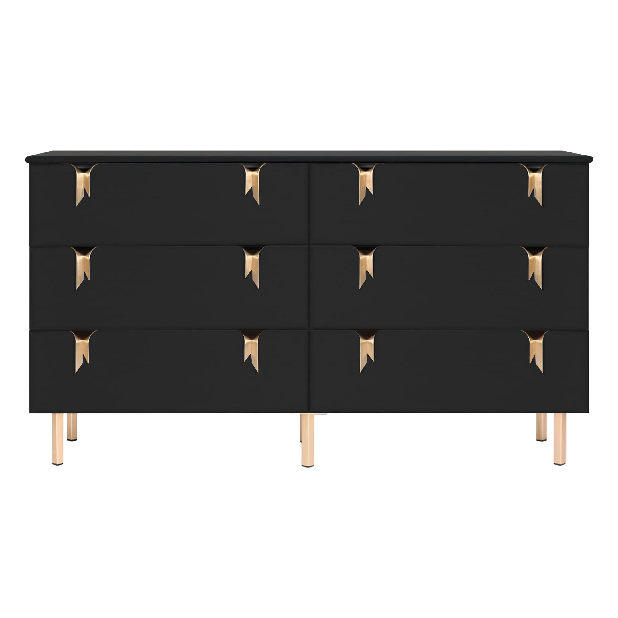 Ribbon 3Drawer Dresser/Bedside, Black Ashwood, Bronze Hardware by