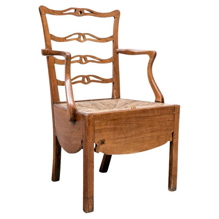 Ribbon Back Fruitwood Repurposed Commode Armchair, Ca. 1780-1820 For Sale
