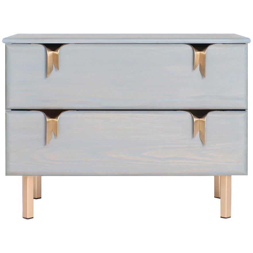 Ribbon Bedside / Side Table, Gray Ashwood, Bronze Hardware by Debra Folz