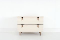 Ribbon Bedside Tables, 2 Drawer, Ivory Wood, Bronze Hardware by Debra Folz