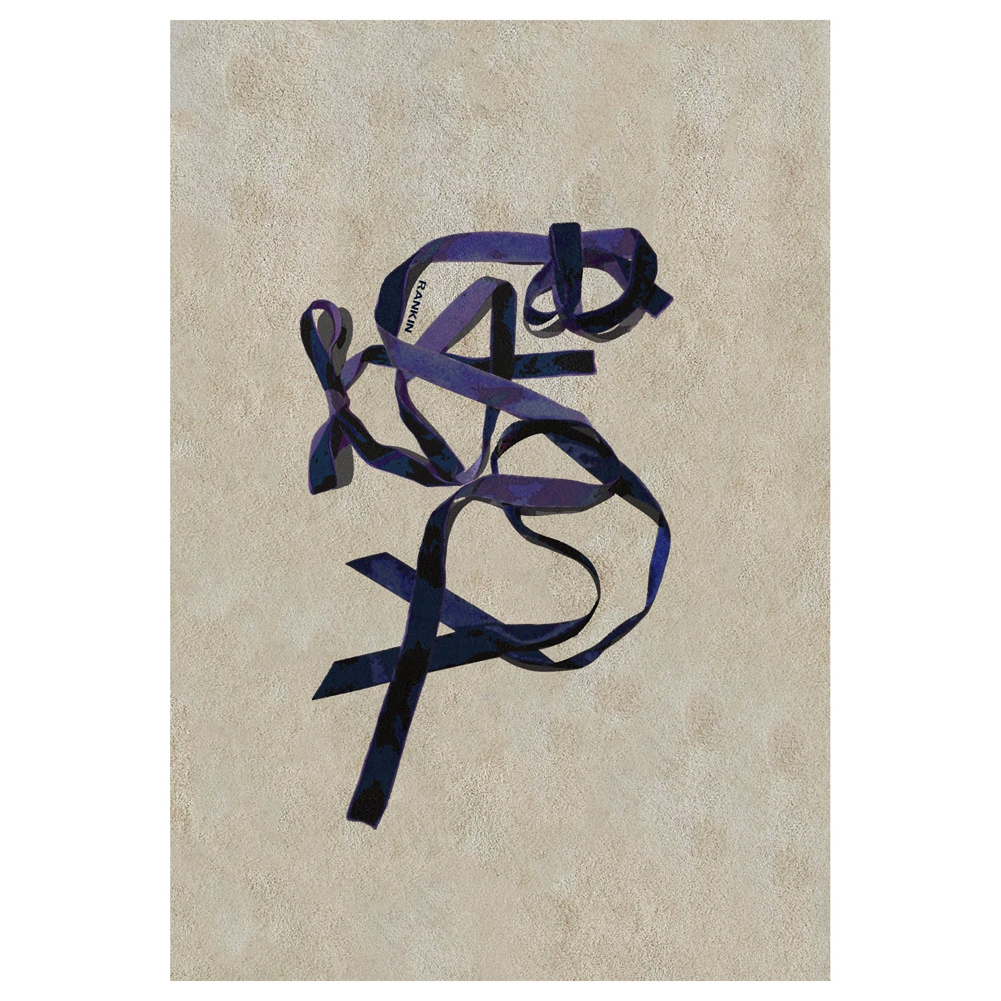 Ribbon Bow Contemporary Hand Knotted Wool Rug Rankin Rugs 'Cream/Blue' im Angebot