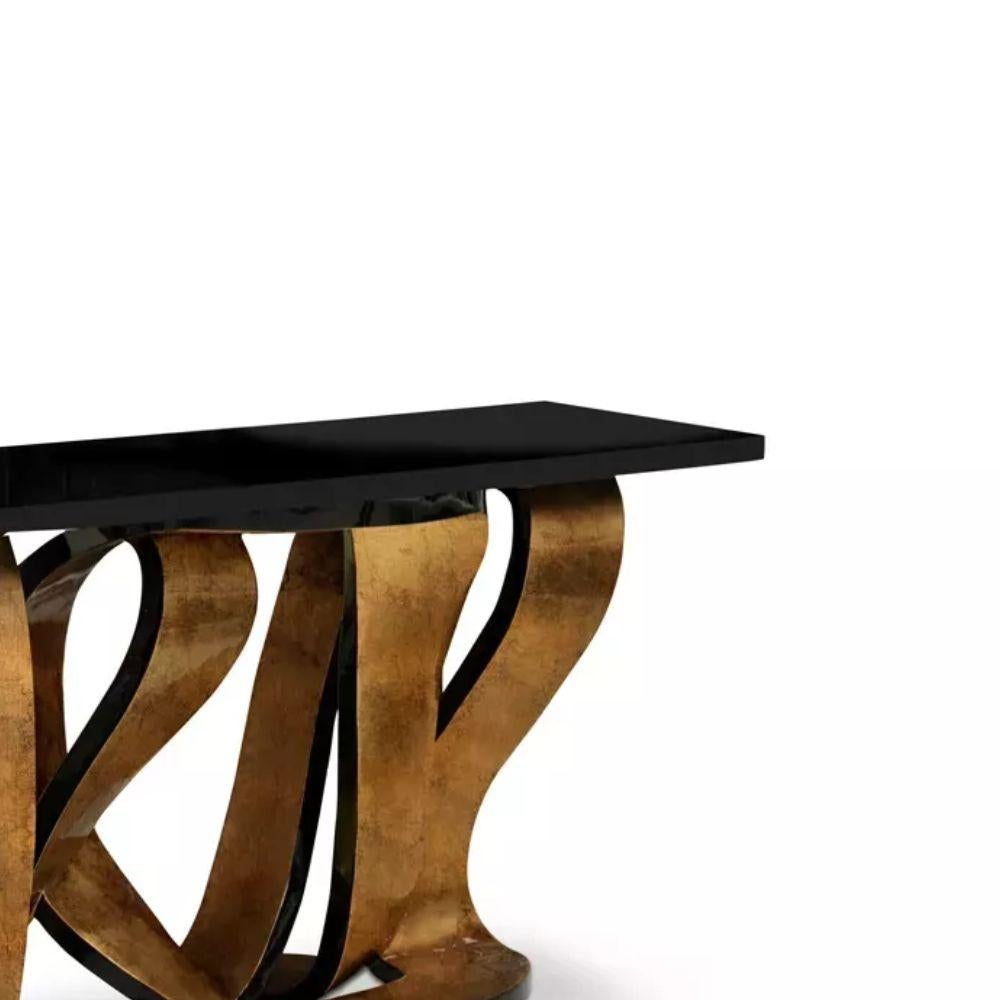 Hand-Crafted Ribbon Broken Copper Leaf Console For Sale