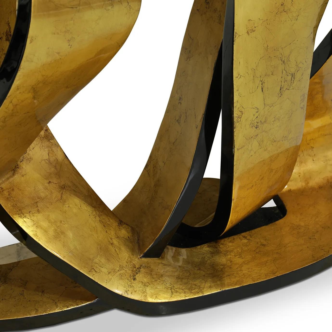 Portuguese Ribbon Broken Gold Leaf Console (In Stock) For Sale