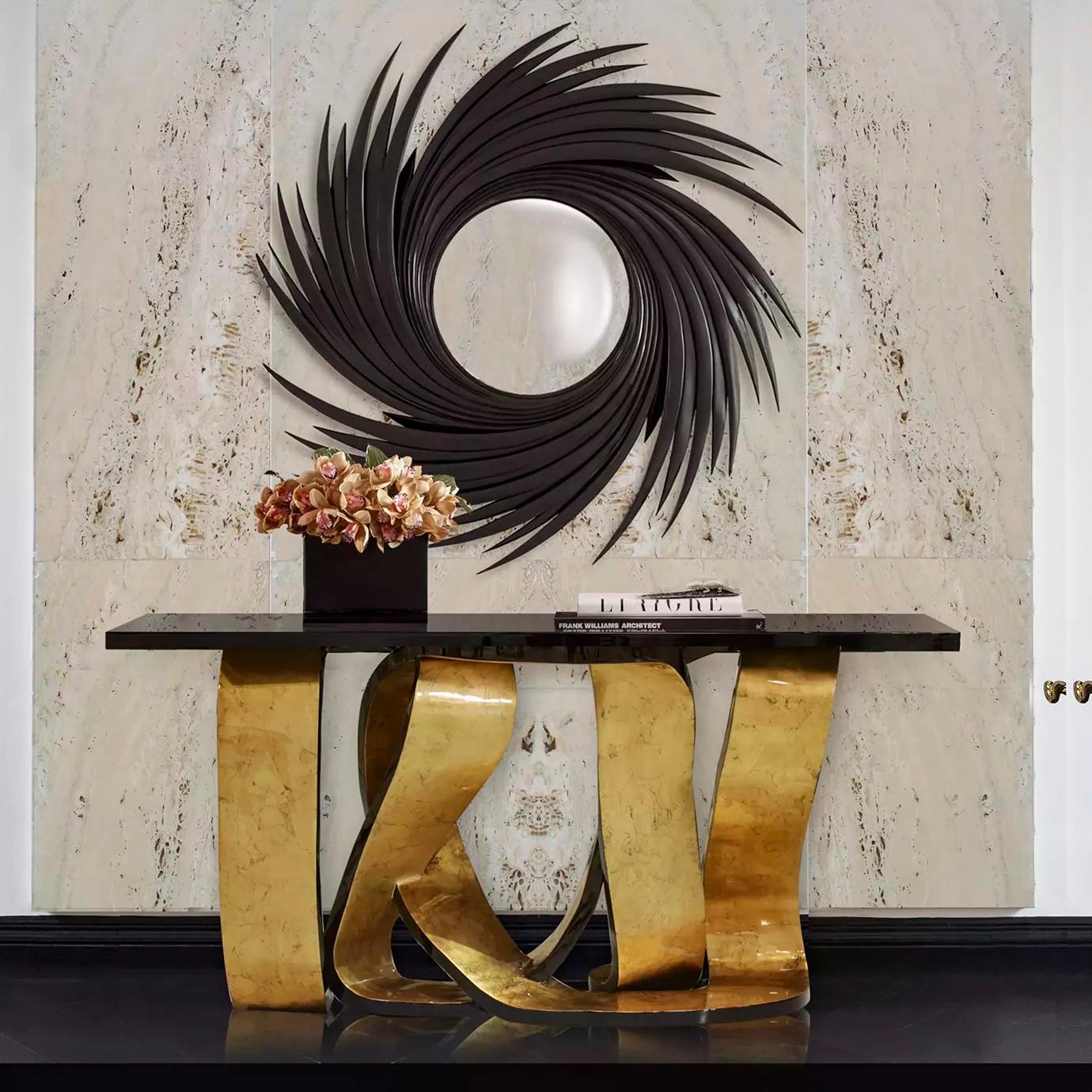 Hand-Crafted Ribbon Broken Gold Leaf Console (In Stock) For Sale