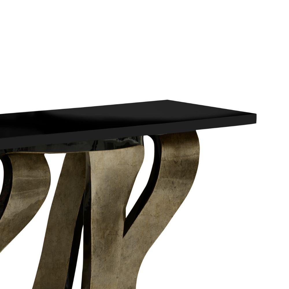 Hand-Crafted Ribbon Broken Silver Leaf Console For Sale