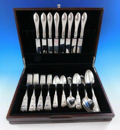 Ribbon by Wendt Sterling Silver Flatware Service for 8 Set 48 Pcs Antique