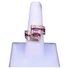 Ribbon Bypass Ring with Diamonds & Ruby in 18K Yellow Gold