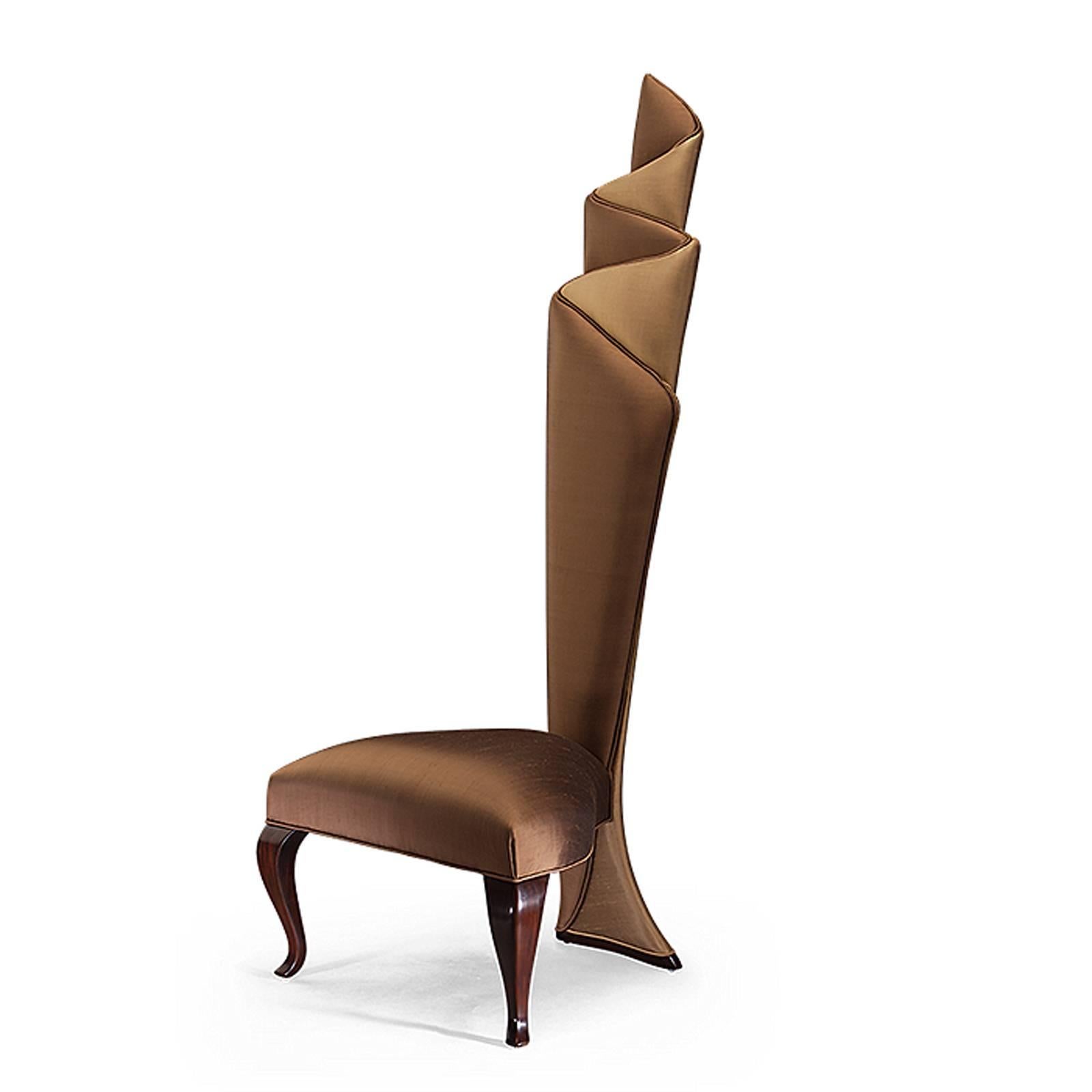 Hand-Carved Ribbon Chair in Solid Mahogany Wood and High Quality Fabric