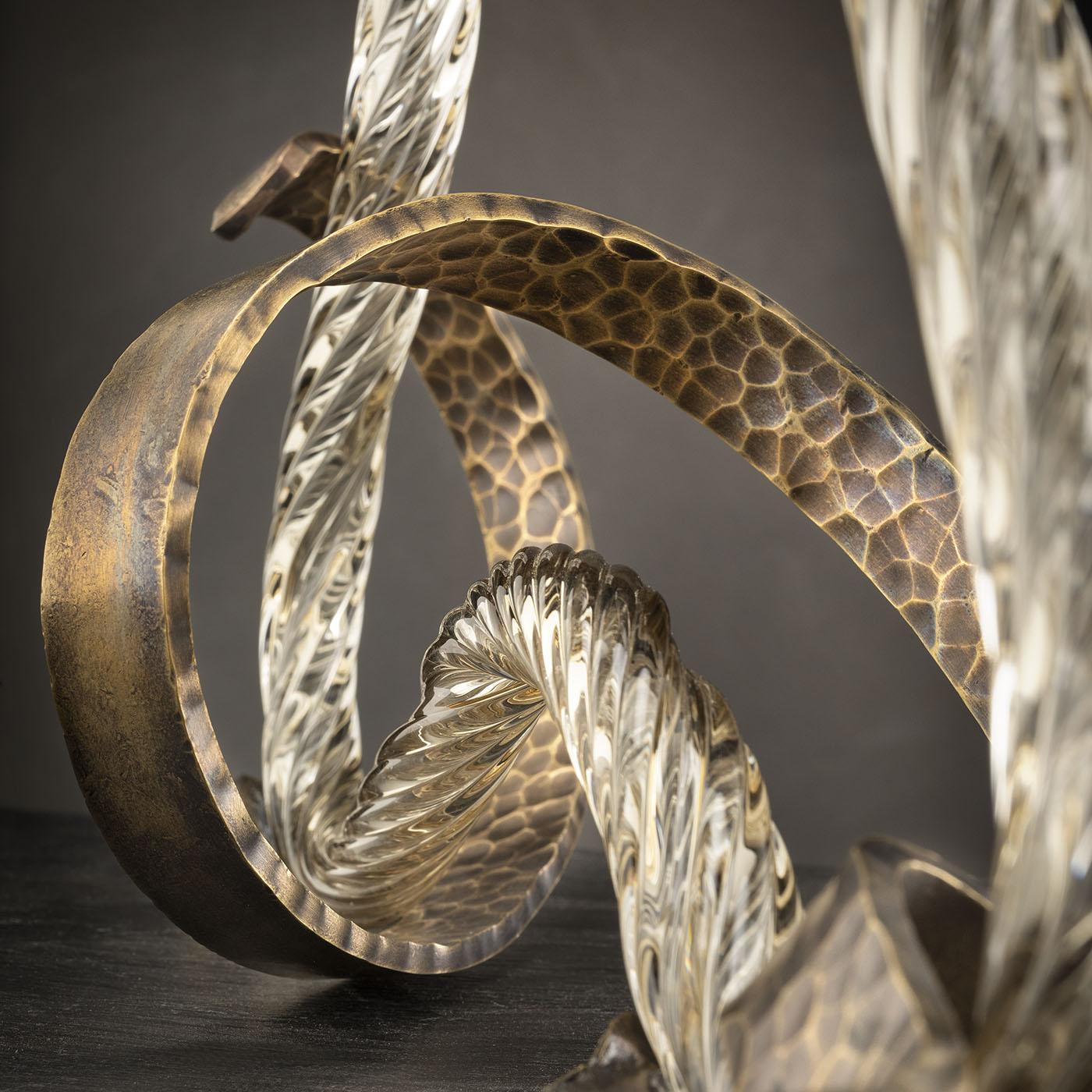 Ribbon Champagne Murano Glass and Hand-Curved Brass Candle Holder In condizioni Nuovo in vendita a Milan, IT