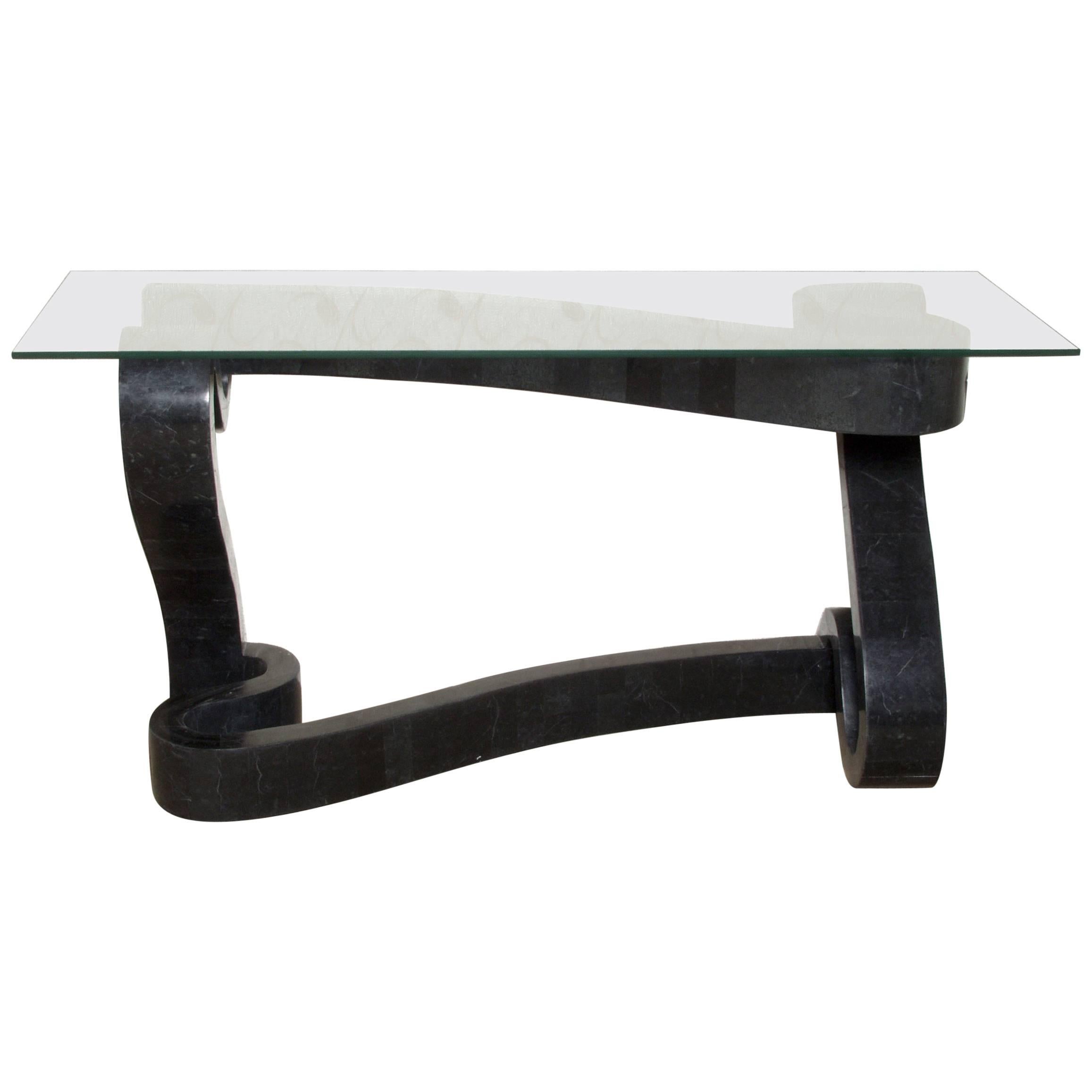 "Ribbon" Console Table in Black Tessellated Stone For Sale