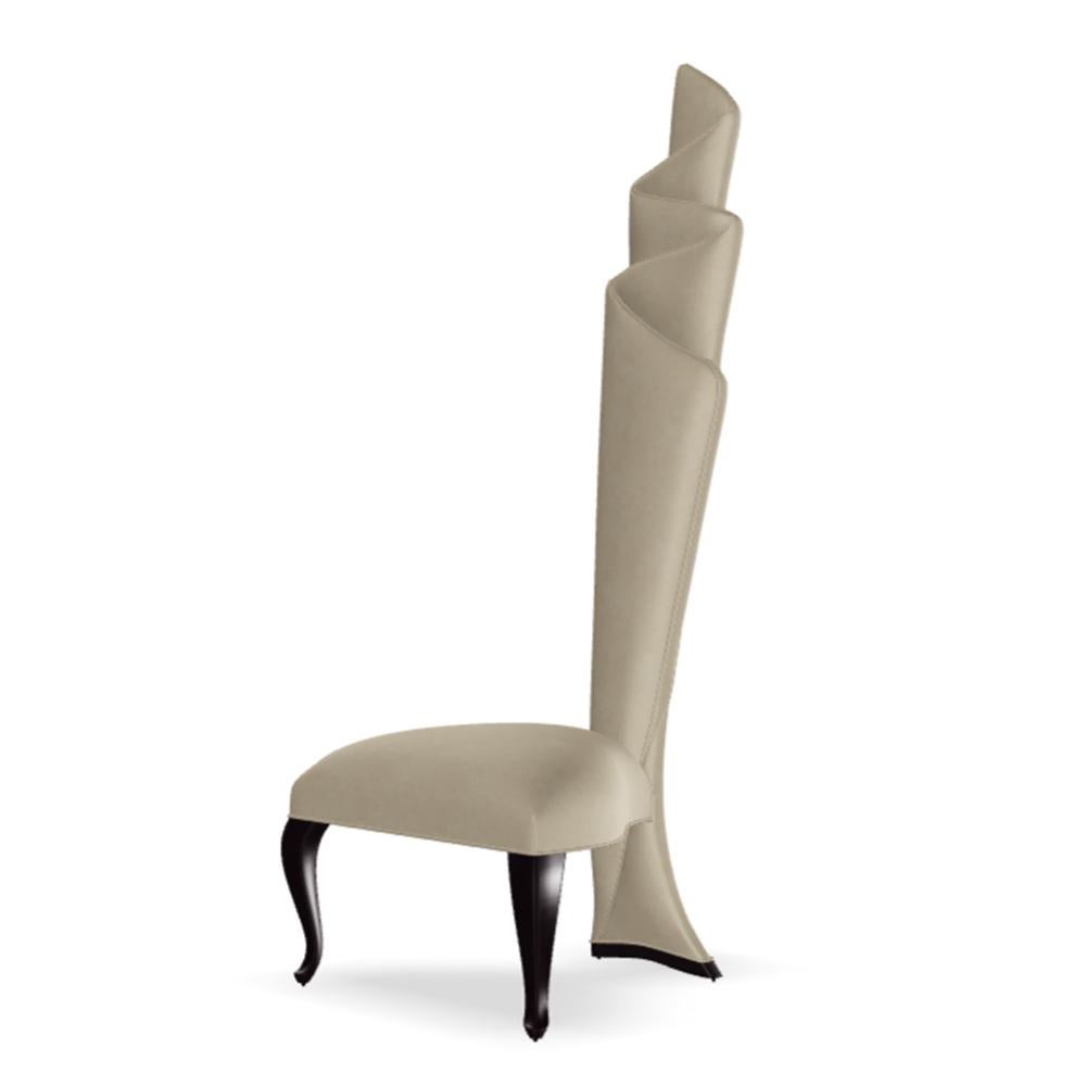 Dining chair Ribbon Cream with structure in solid mahogany wood
in coffee finish, upholstered and covered with high quality cream fabric,
in CC grade. 
Also available with other fabrics, including up-charge, on request.