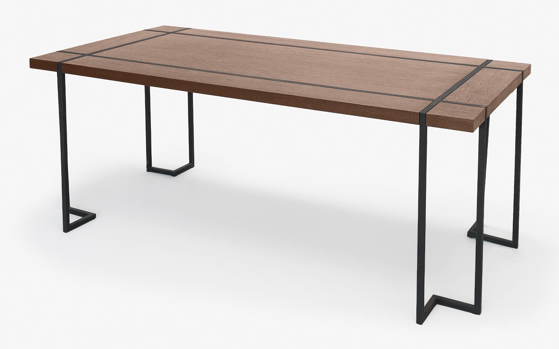 Ribbon Dark Oak and Black Metal Dining Table For Sale 4