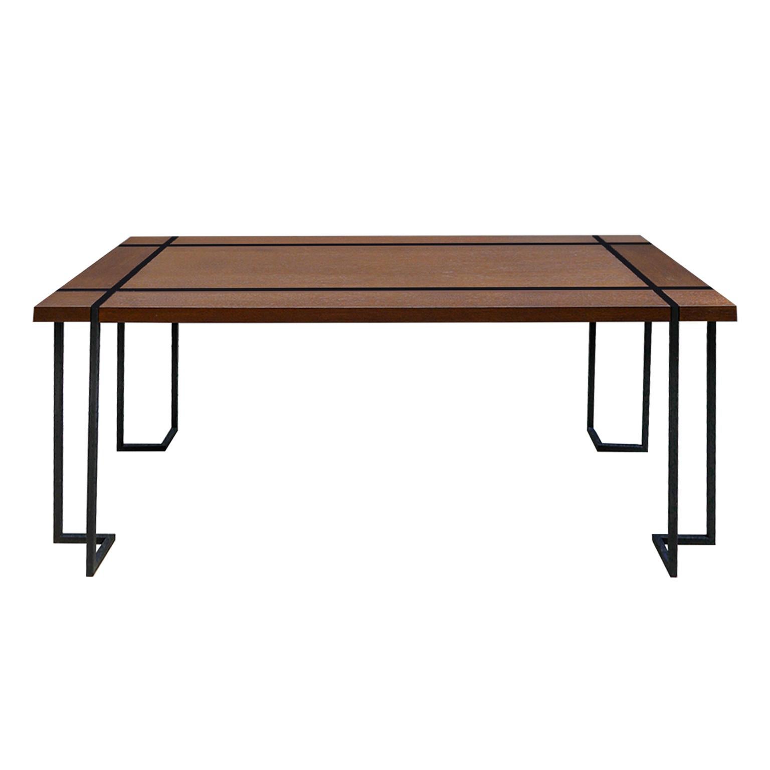 Ribbon Dark Oak and Black Metal Dining Table For Sale 2