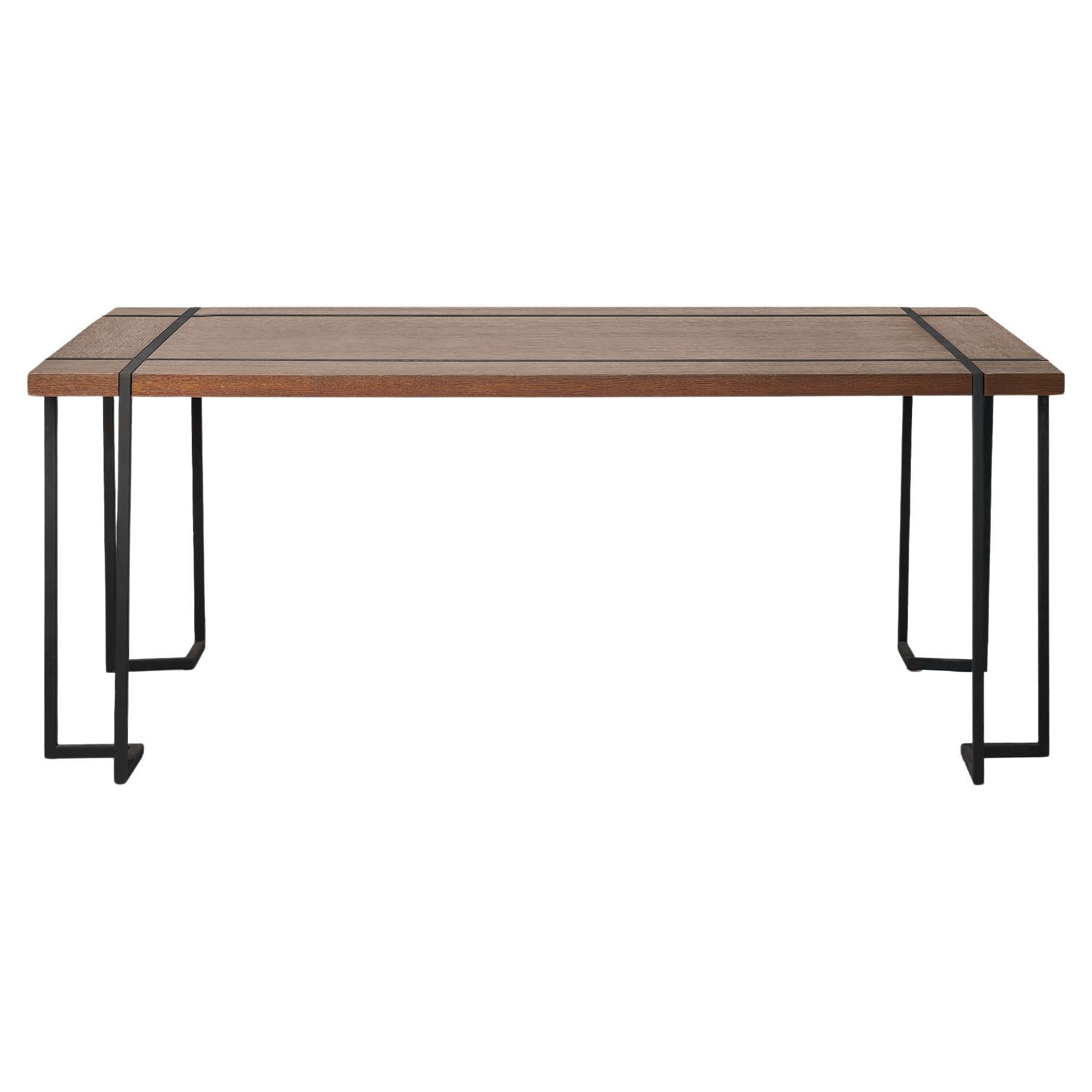 Ribbon Dark Oak and Black Metal Dining Table For Sale