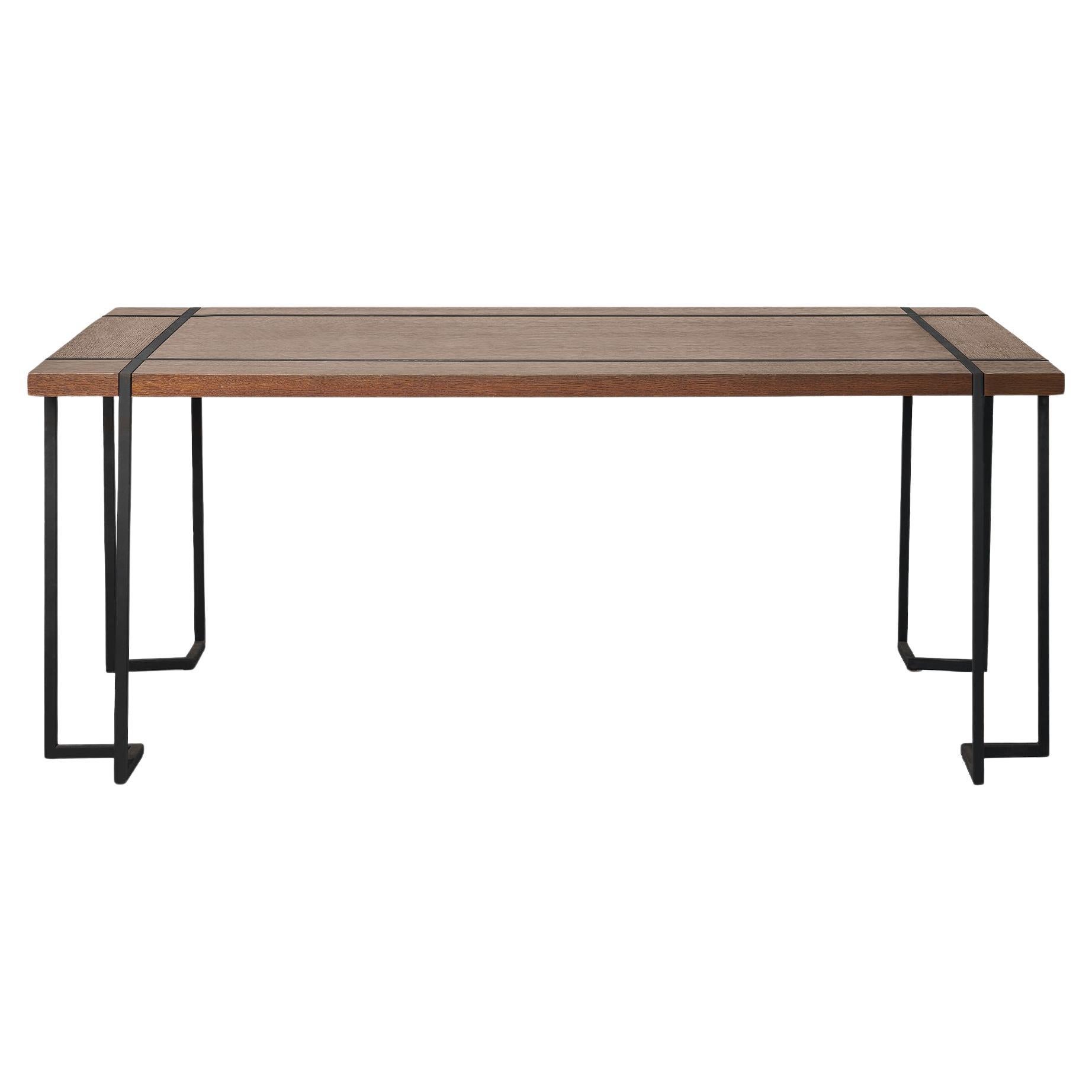 Ribbon Dark Oak and Black Metal Dining Table