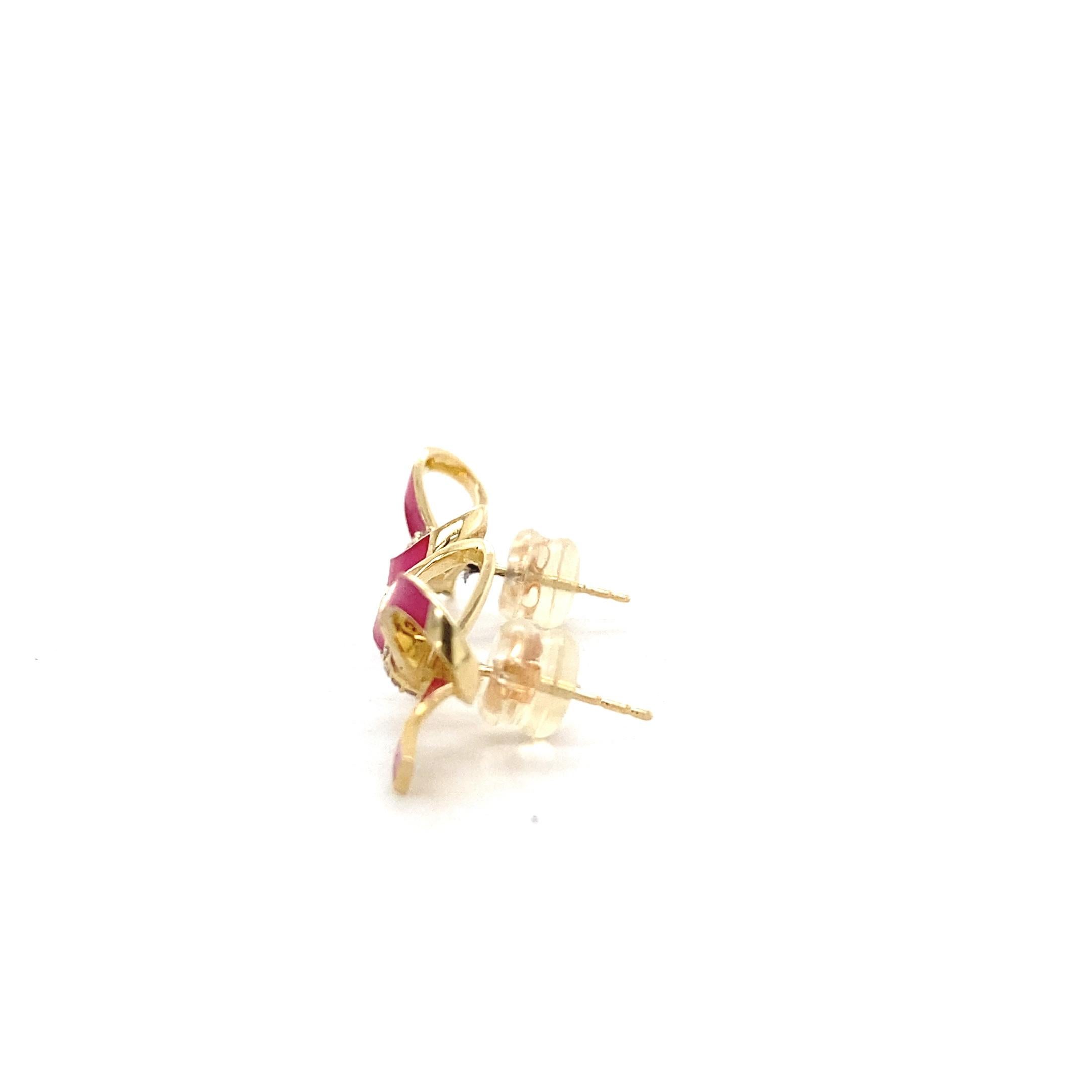Women's Ribbon Diamond Stud Earrings in 14k Solid Gold (Certified) For Sale
