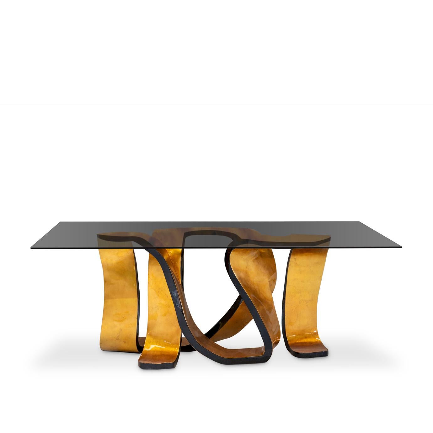 Hand-Crafted Ribbon Broken Gold Leaf Dining Table For Sale