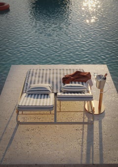 Ribbon Double Sunbed, Minimalist Style Stainless Steel & Waterproof Fabric