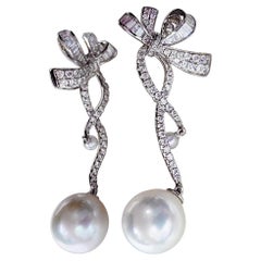 【Crown Radiance】Ribbon Drape Aurora South Sea Pearl Diamond Earrings