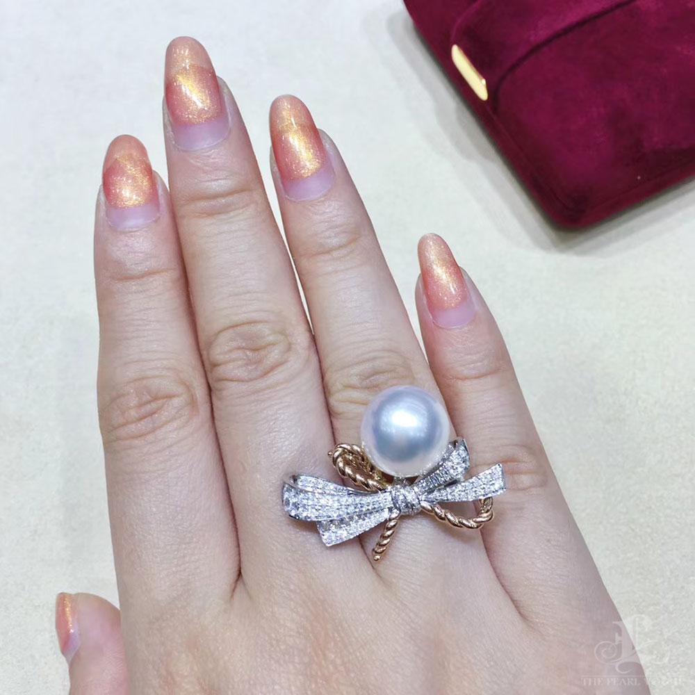 Uncut 【Lustre Arc】Aurora South Sea Pearl Cocktail Ring in 18K White & Rose Gold For Sale