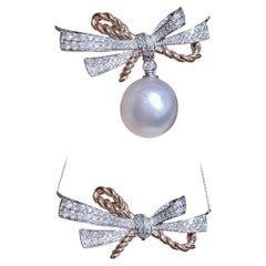 【Lustre Arc】Ribbon Grace Pendentif convertible en perles des mers du Sud en or blanc et rose