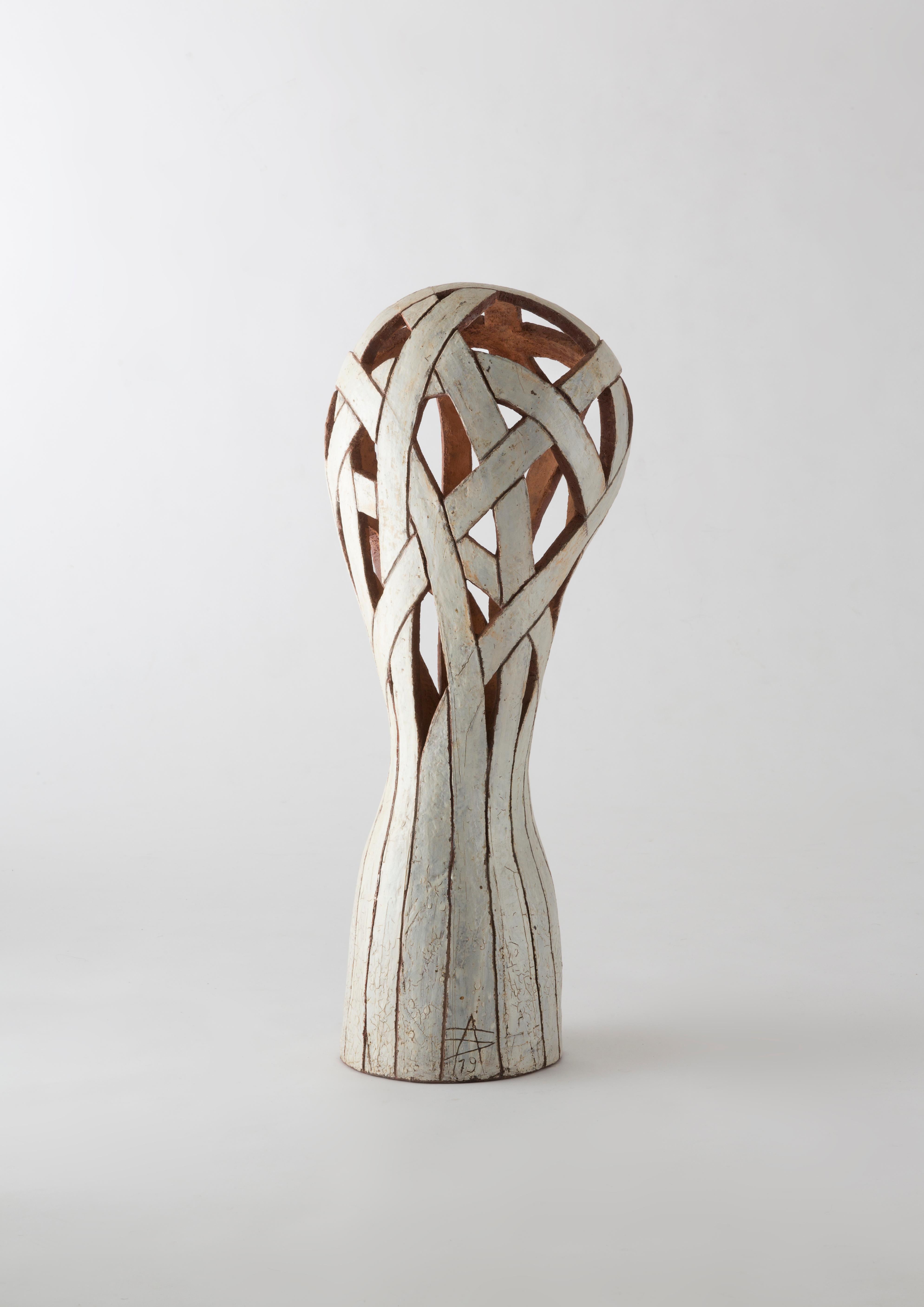 A “Ribbon” lamp by the artist Agnès Debizet in engobe red stoneware. It's a unique piece hand-made by the French ceramist herself in 2019 and monogrammed.