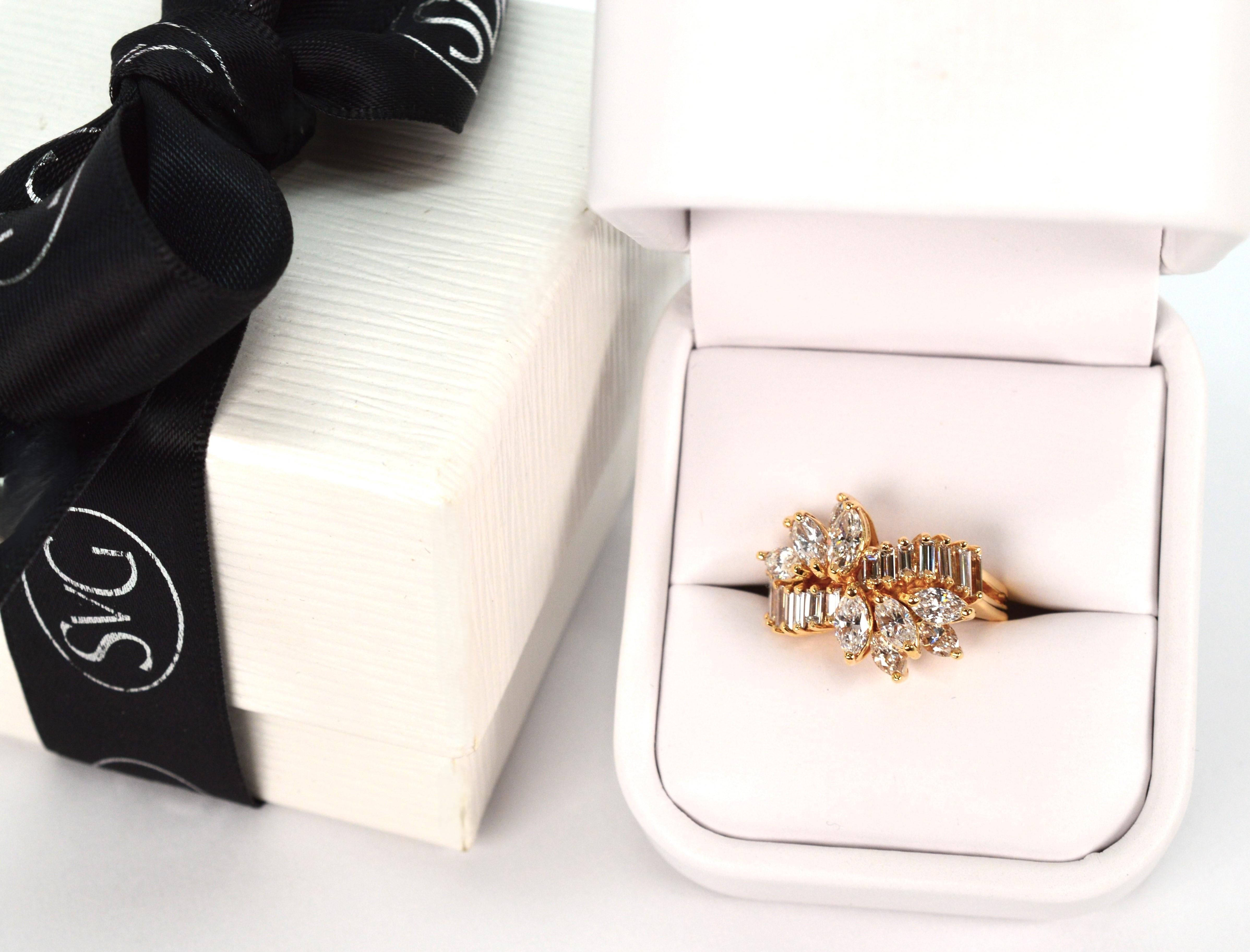 Ribbon of Diamonds 18 Karat Yellow Gold Cocktail Ring For Sale 6