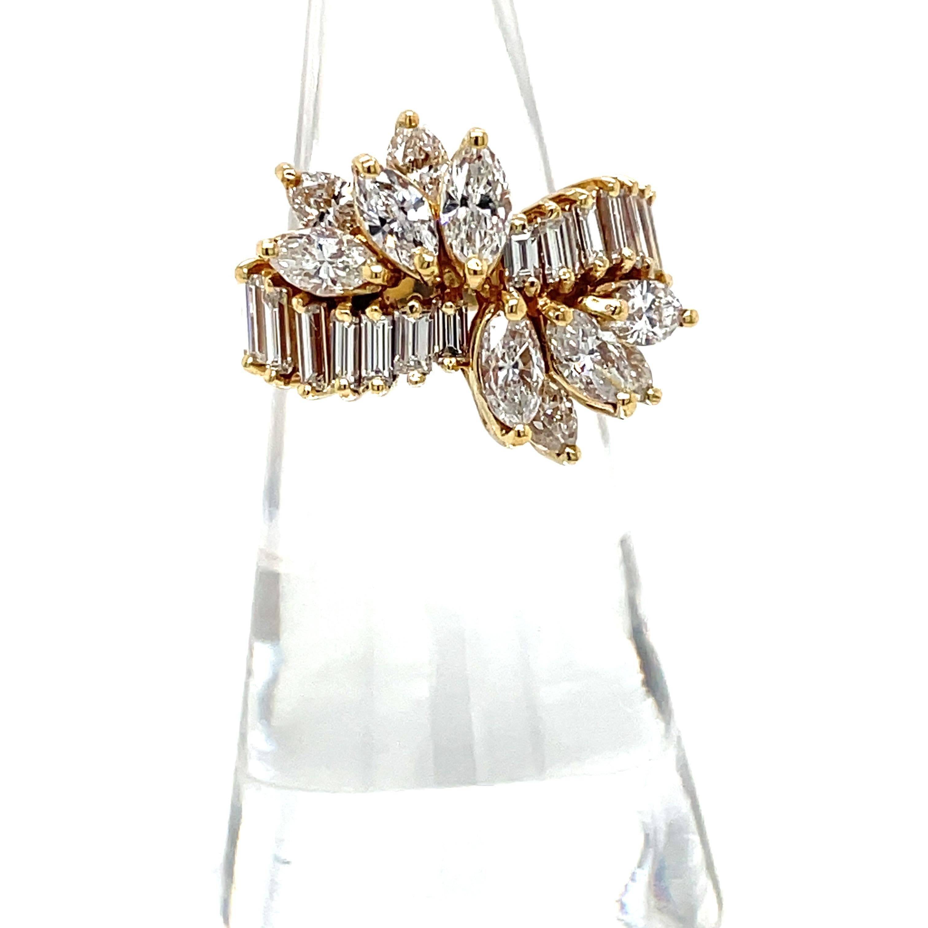 Mixed Cut Ribbon of Diamonds 18 Karat Yellow Gold Cocktail Ring For Sale