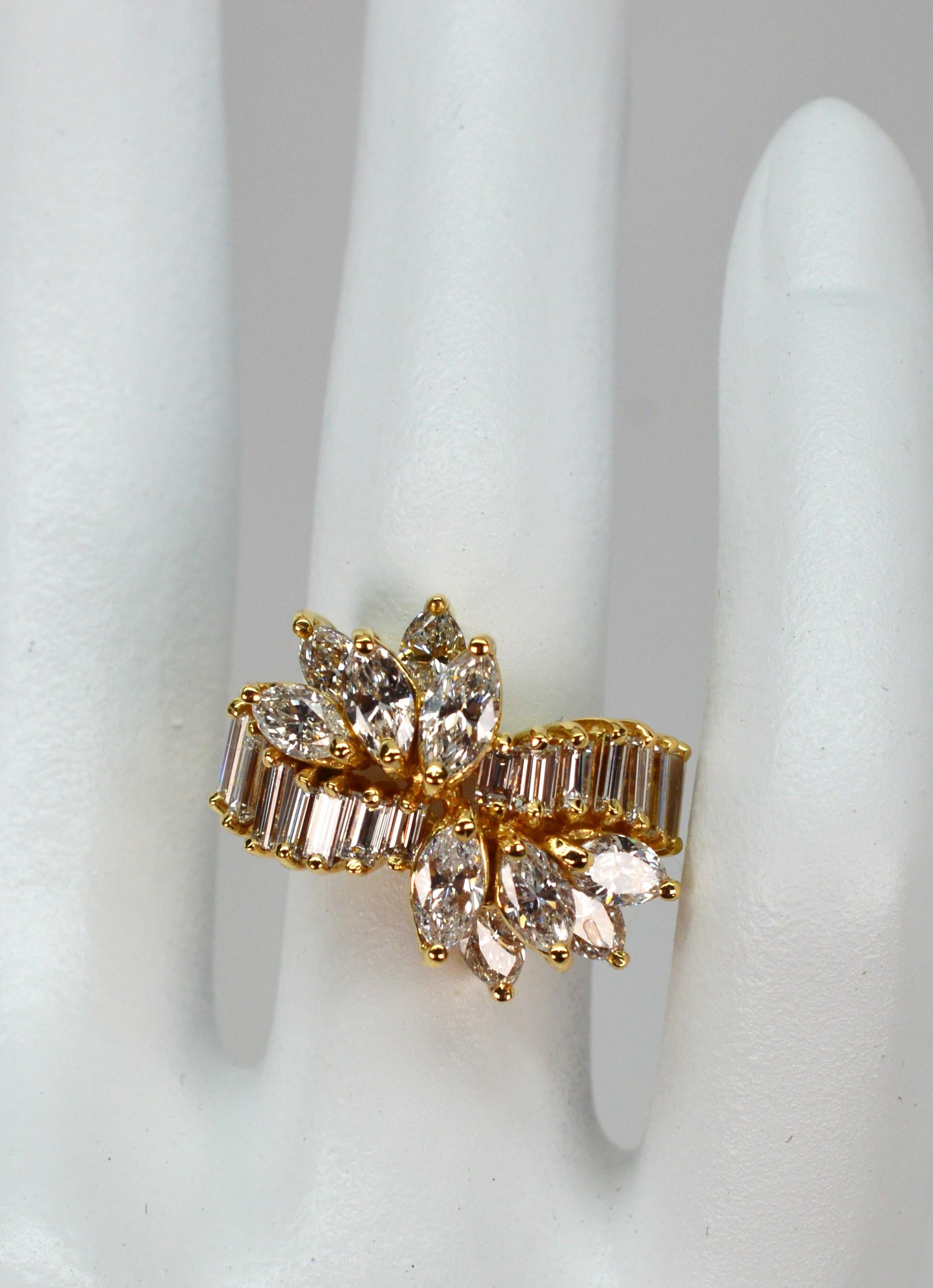 Ribbon of Diamonds 18 Karat Yellow Gold Cocktail Ring For Sale 3