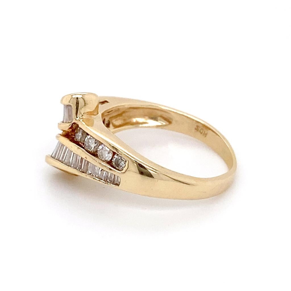 Women's Ribbon of Diamonds Statement Ring in 14K Gold Baguette Round Curlicue Ring For Sale