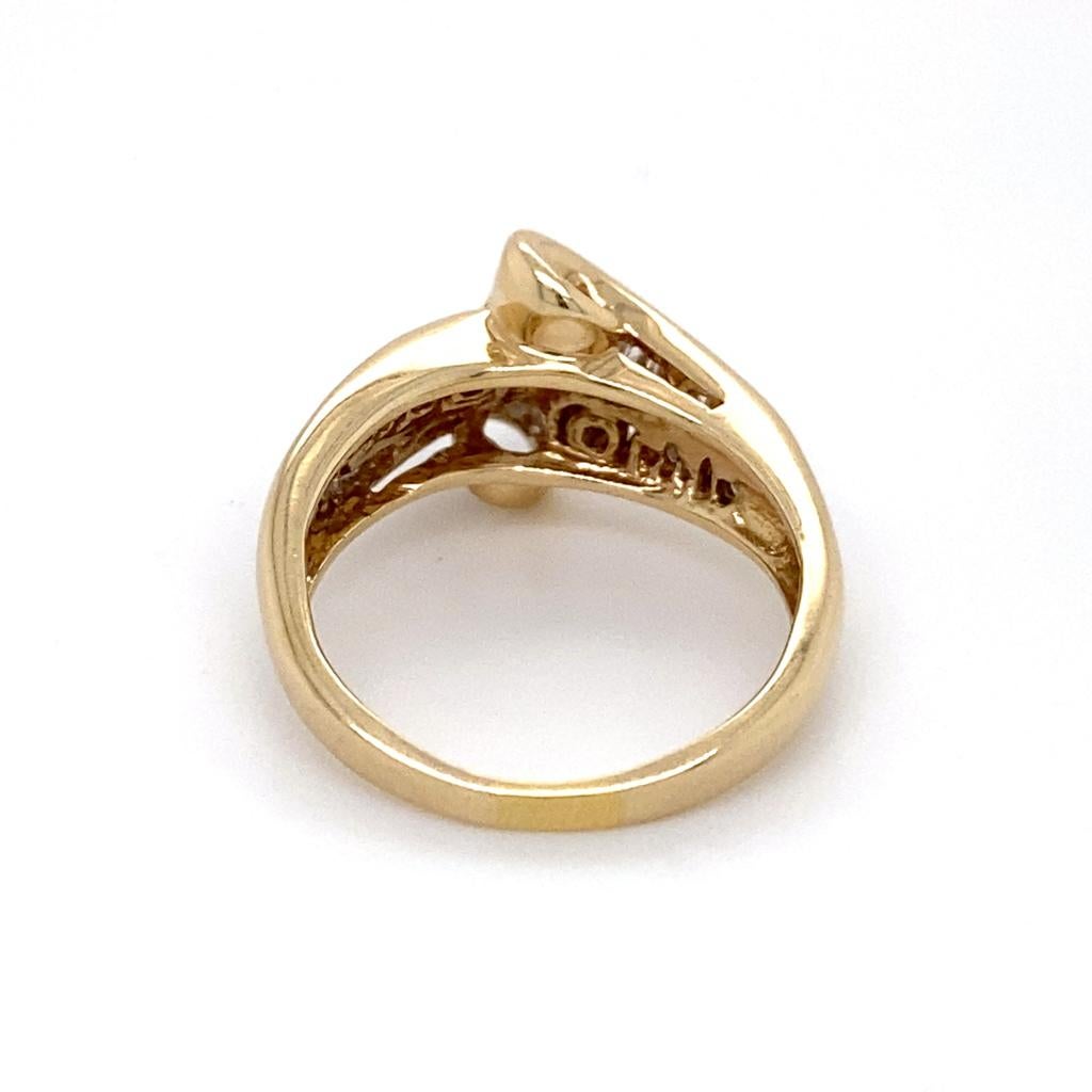 Ribbon of Diamonds Statement Ring in 14K Gold Baguette Round Curlicue Ring For Sale 1