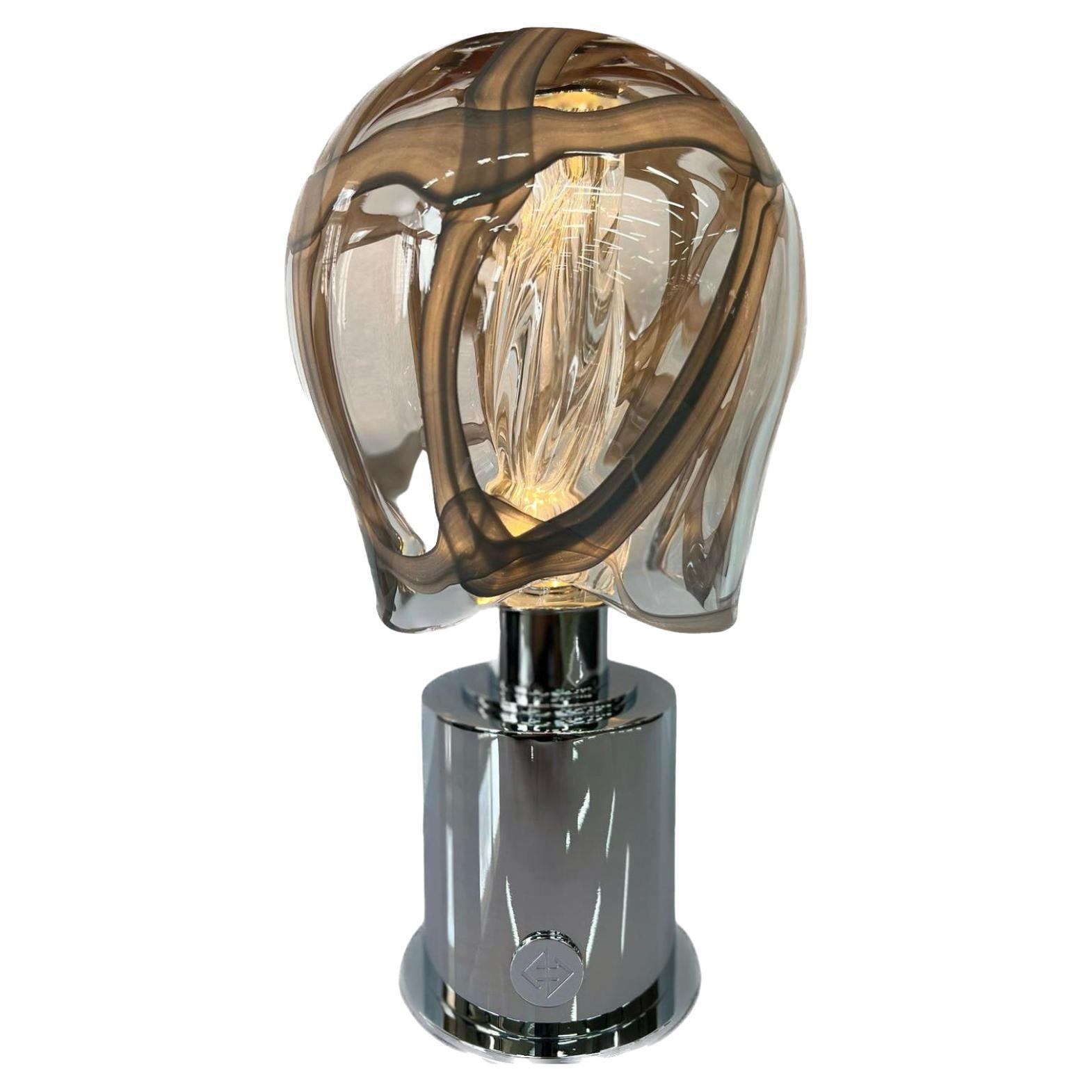 The Ribbon Portable LED Lamp in Glass & Chrome by André Fu Living  For Sale