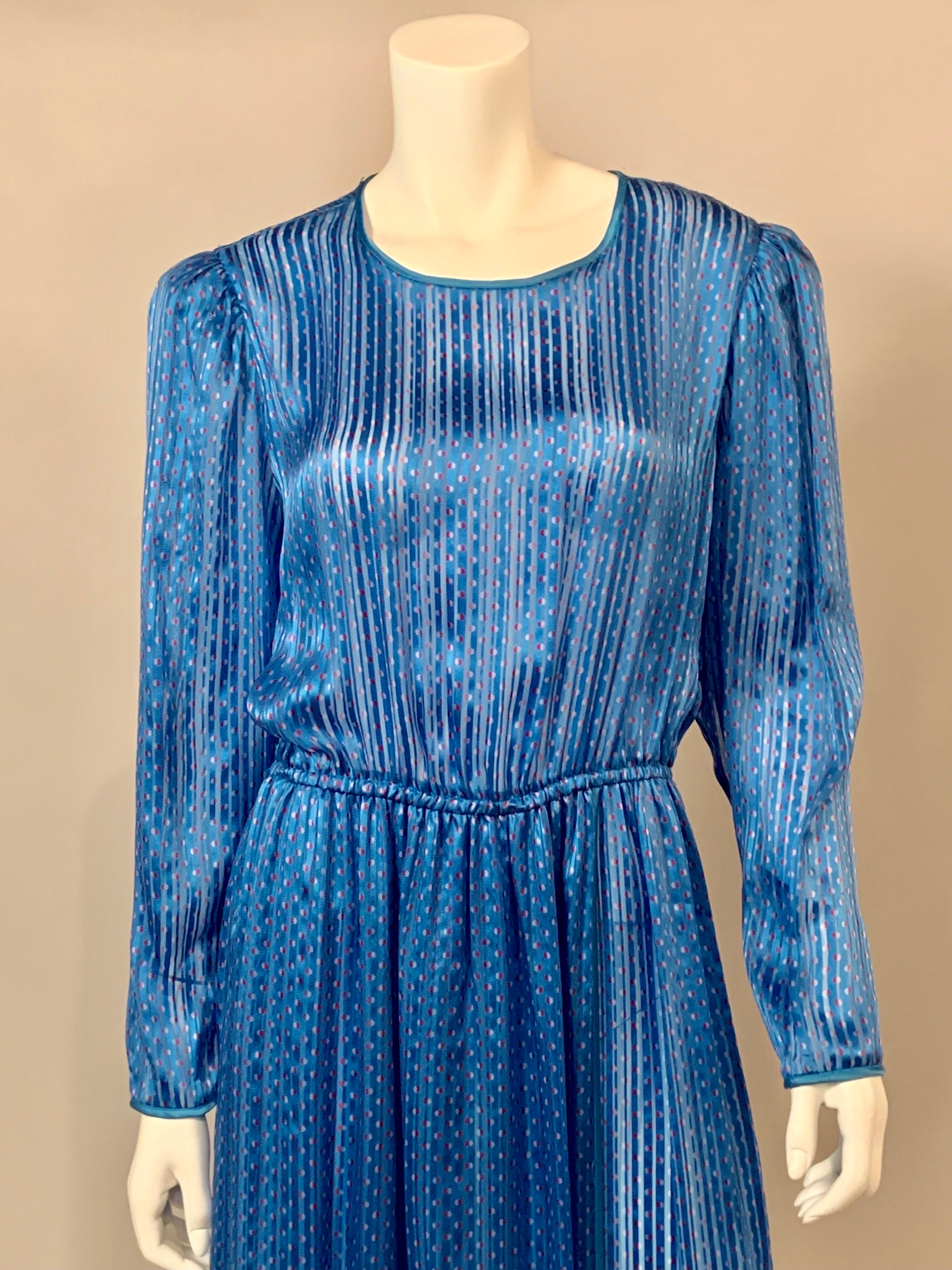 Blue Ribbon Print Silk Dress Retailed by Neiman Marcus For Sale