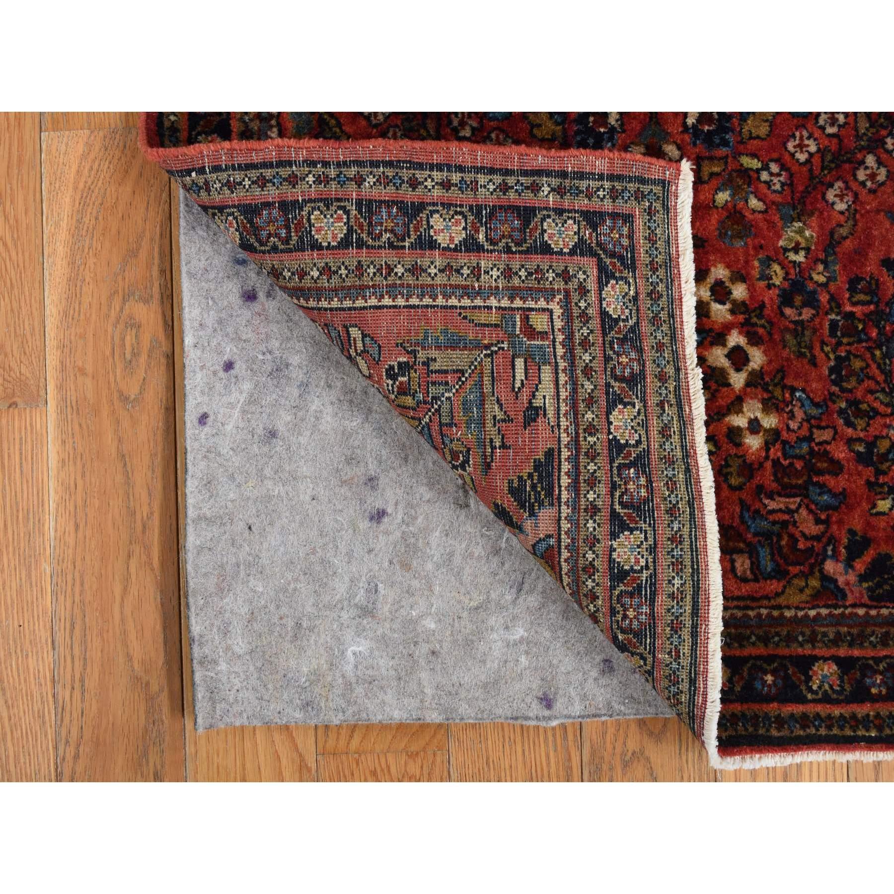 Medieval Ribbon Red Antique Persian Sarouk Clean and Soft Hand Knotted Mat Rug 2'1